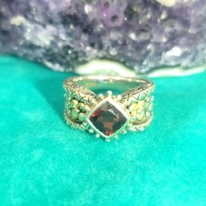 BARBARA BIXBY STERLING SILVER 18K GOLD FLOWER 1.60CT GARNET RING BAND size 7